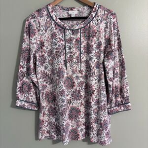J Jill Women’s Petite Med Floral Paisley Blouse Spring Chic Casual Classic Boho